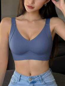 DAZY Full Coverage Adjustable Bra, Wirefree Lift & Support For Big Bust, Minimizes Underboob, Plus Size - Blue - View 7