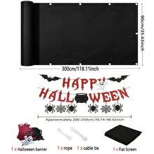 Dekorasi Halaman DIY Halloween, Layar Privasi Balkon, Layar Privasi Pagar Balkon + Bendera Halloween yang Dapat Dilepas, Dekorasi Penutup Teras dan Pagar yang Dapat Digunakan Kembali dengan Tali Pengikat - Hitam - Beraneka warna - View 13