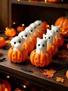 1Pc Cartoon Ghost Pet Pumpkin Scented Candle, Halloween Table Home Decor Gift - 2pcs - View 6