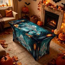 1pc Cartoon Happy Halloween Slogan Print High Elasticity Tablecloth With Elastic Band Full Edge - Stretchable Fit, Washable And Reusable Table Cover Suitable For Dining Table, Buffet Table, Dessert Table, Banquet, Holiday Party Decoration, Halloween, Birthday, Wedding - Suitable For Kitchen Use - Multicolor - View 9