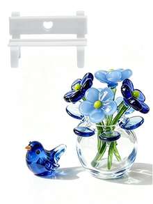Handmade Mini Glass Bird & Flower Ornament Set, Miniature Art Glass Decor With Mini Bench, Desktop Bookshelf Terrarium Micro Landscape Decoration, Collectible Gift For Craft Enthusiasts And Home Decor Lovers - Multicolor - View 15