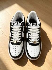 A BATHING APE BAPE STA Men's Black & White Patent Leather Sneakers - Black and White - View 7