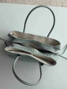 3格亞麻帆布托特包，大容量通勤手提包，2026新款水桶包 - 薄荷綠 - 查看 5