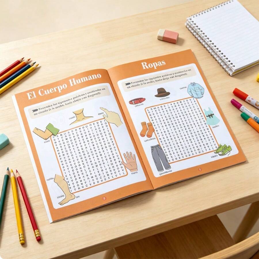 Kids Spanish Word Search Activity Book, Vocabulary Activity Workbook, Educational Word Find Game Book For Early Language Learning, Brain Training Workbook For Preschool Kindergarten, Classroom And Home Entertainment - 1 Book - View 1