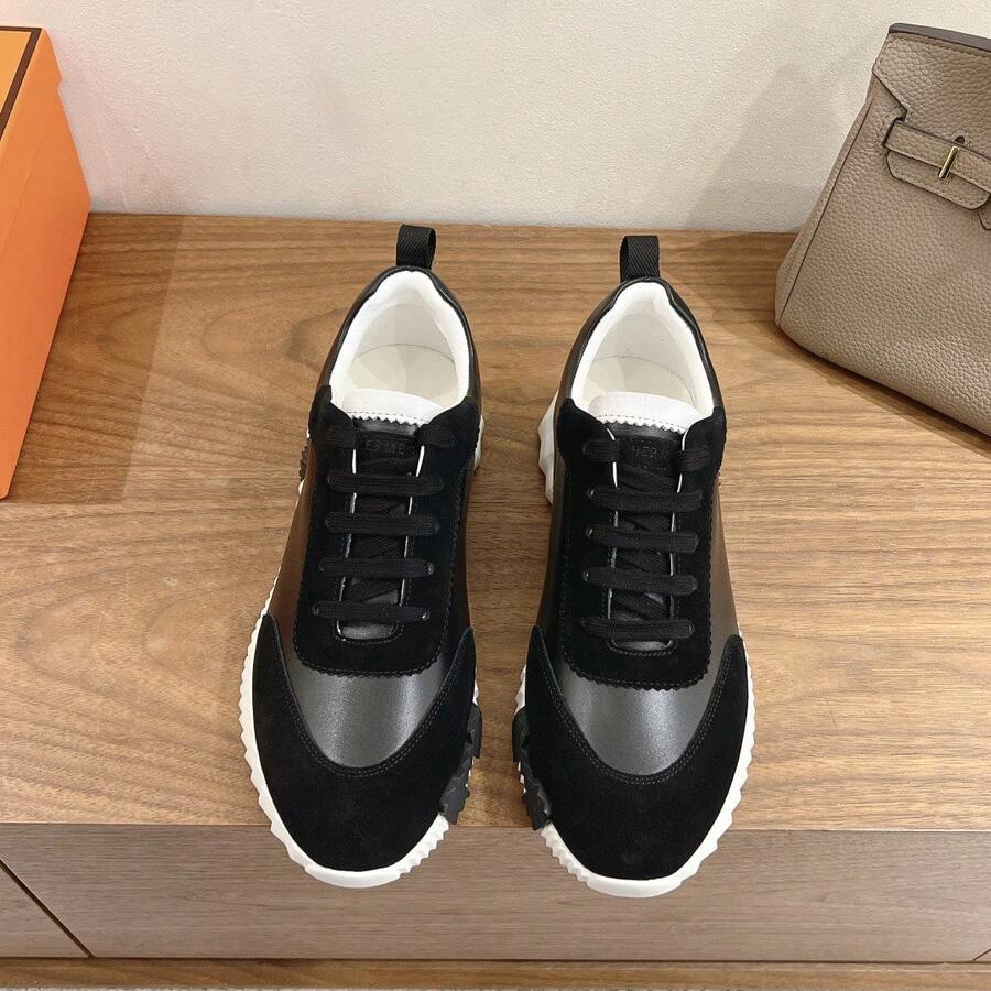 Versatile Casual Men's Shoes, Breathable, Sporty, Luxury Mesh Lace-Up Shoes, Comfortable Knit Upper, Genuine Leather Sneakers - 黑底白字 - 查看 1