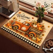 Autumn Pumpkin Print Pattern Drainage Mat/Absorbent Mat/Drying Mat For Coffee Machine And Tableware - Absorbent Polyester Desktop Protector Mat With Rubber Non-Slip Backing, For Kitchen Countertop Decoration - Home Bar And Dining Table Placemat - Multicolor - View 6