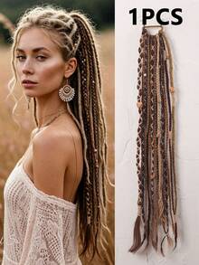 24 Inch Maillard Bohemian Style Handmade Braided Synthetic Ponytail Wig - Multicolor - View 2