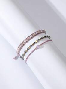 1pc Black Beaded Minimalist Adjustable Bracelet, Personal Style Jewelry For Women, Daily Wear - Black - View 10