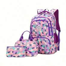 Classic Campus Backpack 3-Piece Mixed Set, Geometric Plaid Pattern, Large Capacity, Suitable For School And Travel - Sets - View 10