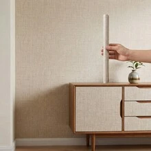 1 rulle självhäftande beige linnetexturerad tapet, avtagbar självhäftande väggdekor, krämig stil för möbelrenovering, lämplig för skrivbord, skåp och fondvägg, avtagbar design, lämplig för hyresgästers heminredning, väggdekoration och rumsdekoration - 1PC - Visa 2