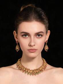 1 Necklace 1 Pair Earrings Vintage Temple Style Heavy Work Jewelry ...