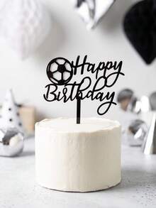 Soccer Happy Birthday Acrylic Cake Topper - Black and White - View 7