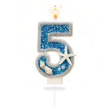 1支0-9数字组合蜡烛,银边蓝海星装饰,适用于生日派对、周年纪念、婚礼、宠物生日、高级蛋糕装饰 - 查看 8