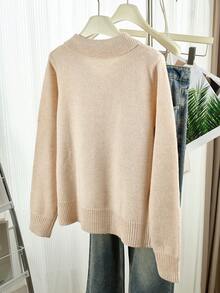 Women's Solid Color Knit Cardigan, Soft And Gentle, Minimalist Commuter Long Sleeve Shirt-Style Jacket - Apricot - View 7