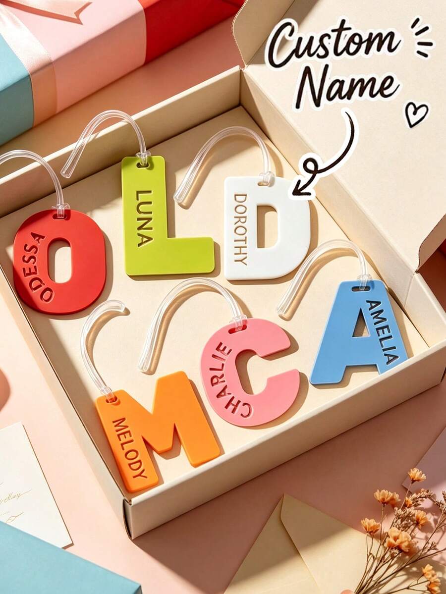 Personalized Luggage Tag, Customized Name Tag, 3D Printed, Customizable Text/Name, Suitable For Suitcase, Backpack, Water Bottle Anti-Loss Tag, Car Key Keychain, Student Backpack Accessory, Travel Accessory, Couple Gift, Birthday Gift, Christmas Gift, Back To School Creative Gift - Multicolor - View 1