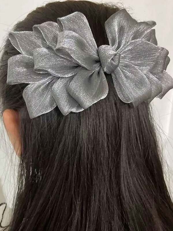 1pc Fashion Elegant Mesh Solid Color Grey Pink Phoenix Tail Hair Clip Flower Bow Spring Clip Women Hair Accessories Suitable For Party, Ball, Dress Outfit, Outing, Travel, Mother's Day Gift