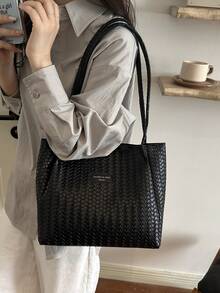 Woven Texture Large Capacity Fashionable Tote Bag For Women 2026 Cross-Border New Niche Commuter Shoulder Bag - Black - View 4