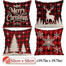 4pcs/1pc Red & Black Plaid Christmas Winter Pattern Pillow Case, Single-Sided Printed Pillow Case, Suitable For Living Room, Bedroom, Home Decor, All-Season Pillow Case - Multicolor - View 11