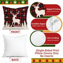 4pcs/1pc Red & Black Plaid Christmas Winter Pattern Pillow Case, Single-Sided Printed Pillow Case, Suitable For Living Room, Bedroom, Home Decor, All-Season Pillow Case - Multicolor - View 4