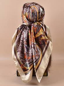 1pc Paisley Pattern Bohemian Polyester (Polyester) 90cm Satin Square Scarf, All Season Wear, Hair Band, Bag Decoration And Belt, Multi-Functional Fashion Accessory - Multicolor - View 14
