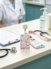 Medical Element Cartoon Badge Holder Set, Medical Pattern Acrylic ID Card Holder With Retractable Lanyard And Long Neck Strap, Nurse Student ID Card Holder, Anti-Loss Portable, Fresh Sweet Style, Suitable For Commuting, Work, Campus Use, Recommended Gift For Family, Friends, Colleagues - Multicolor - View 5