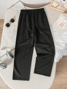 Tween Boy Casual Minimalist Versatile College Style Black Long Pants With Diagonal Pockets, Suitable For Vacation, Travel, Sports, School And Daily Wear - Black - View 3