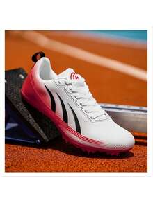 Professional Men's Spiked Track Shoes, Mesh Breathable Fashion Athletic Training Shoes, Youth Physical Test Sprint Racing Shoes, Detachable 8 Spikes, Unisex - White Black Red - View 8