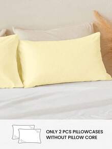 HONEY MOON 2pcs Ultra Soft Solid Color Pillowcases, Soft & Breathable, Envelope Closure, Wrinkle-Resistant, No Filling - Suitable For T/F/Q/K Sizes Home And Dorm, Light Yellow - Light Yellow - View 2