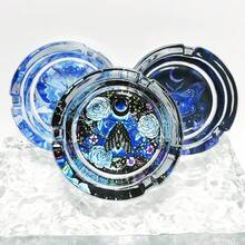 Creative Pattern Glass Ashtray, 3.34 Inch Round Ashtray, Fashionable Home Decor Ashtray, Holiday Gift For Friends - Colorful - View 2