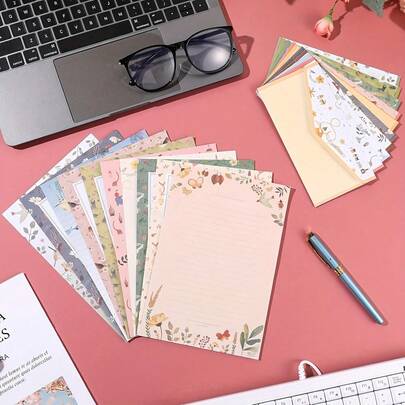 1/3/6 Sets Of Writing Paper And Envelopes With Liners, Featuring Beautiful Floral Patterns, Double-Sided Invitation Cards With Random Designs Suitable For Love Letters, Invitations, Graduation Cards, Greeting Cards, Etc.