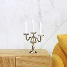 Ornamen Lilin Miniatur Antik, Aksesori Rumah Boneka, Model Properti Adegan Miniatur, Ornamen Tempat Lilin Logam Antik Mini yang Realistis - A - View 6