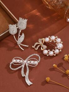 1pc European & American Style Tulip Bow Full Rhinestone Brooch, Decorative Accessory For Suit, Cheongsam, Coat, Bag, Sweater, Jacket, Suitable For Daily Wear, Party, Gift - Bg-0968-1 - View 1