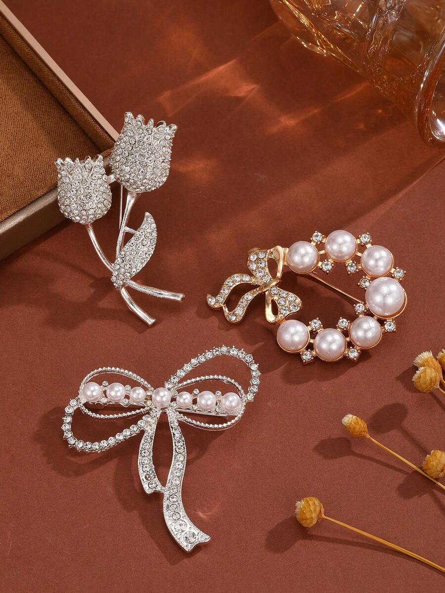 1pc European & American Style Tulip Bow Full Rhinestone Brooch, Decorative Accessory For Suit, Cheongsam, Coat, Bag, Sweater, Jacket, Suitable For Daily Wear, Party, Gift - Bg-0968-1 - View 1