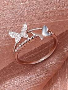 1pc Elegant Butterfly Starry Sky Synthetic Cubic Zirconia Ring, Suitable For Daily Wear, Birthday, Party, Perfect Gift For Christmas And Holidays - Silver - View 1