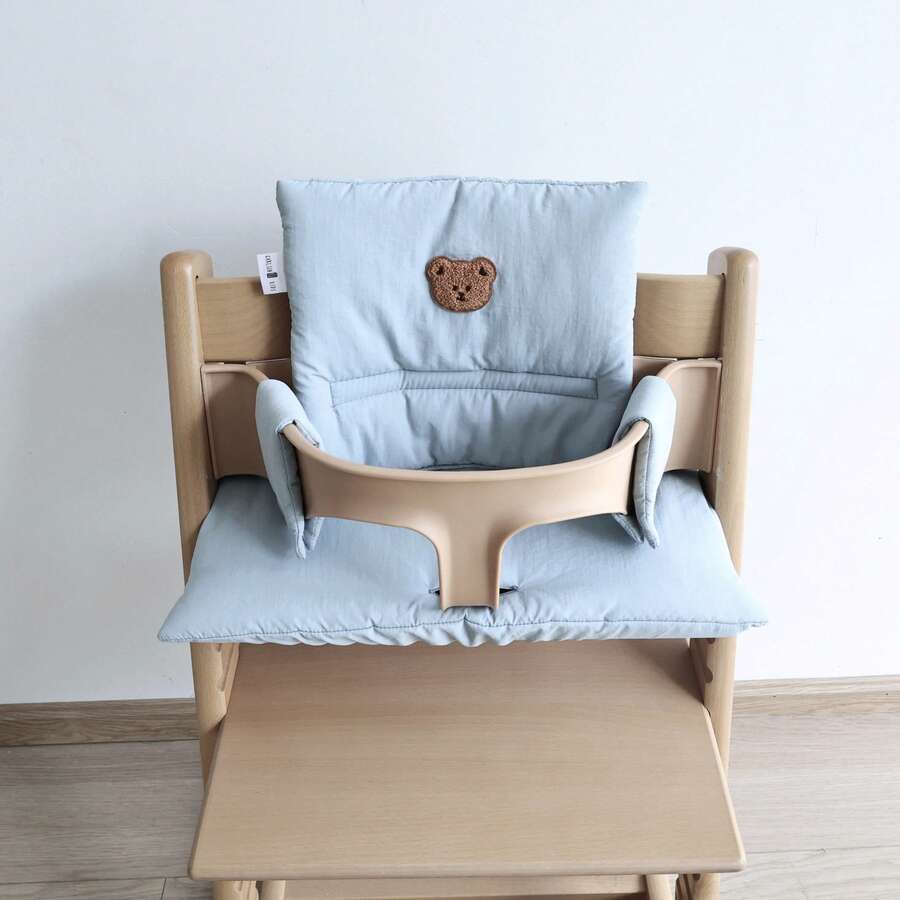 1pc Baby Cute Bear Pattern Multi-Color Removable & Washable High Chair Seat Cushion, Soft Skin-Friendly Anti-Slip, Essential For Feeding Period, Easy Installation & Machine Washable, Fits Multiple High Chair Models - Baby Blue - View 1