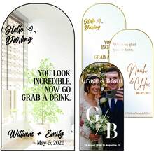 可客製化婚禮鏡面貼紙－個性化日期與姓名，優雅白色婚禮貼紙，適用於新娘派對、生日、喬遷之喜－高品質紙材，婚禮裝飾，鏡面造型設計，適用於情人節、婚禮活動與派對用品，高品質印刷 - 彩色 - 查看 3