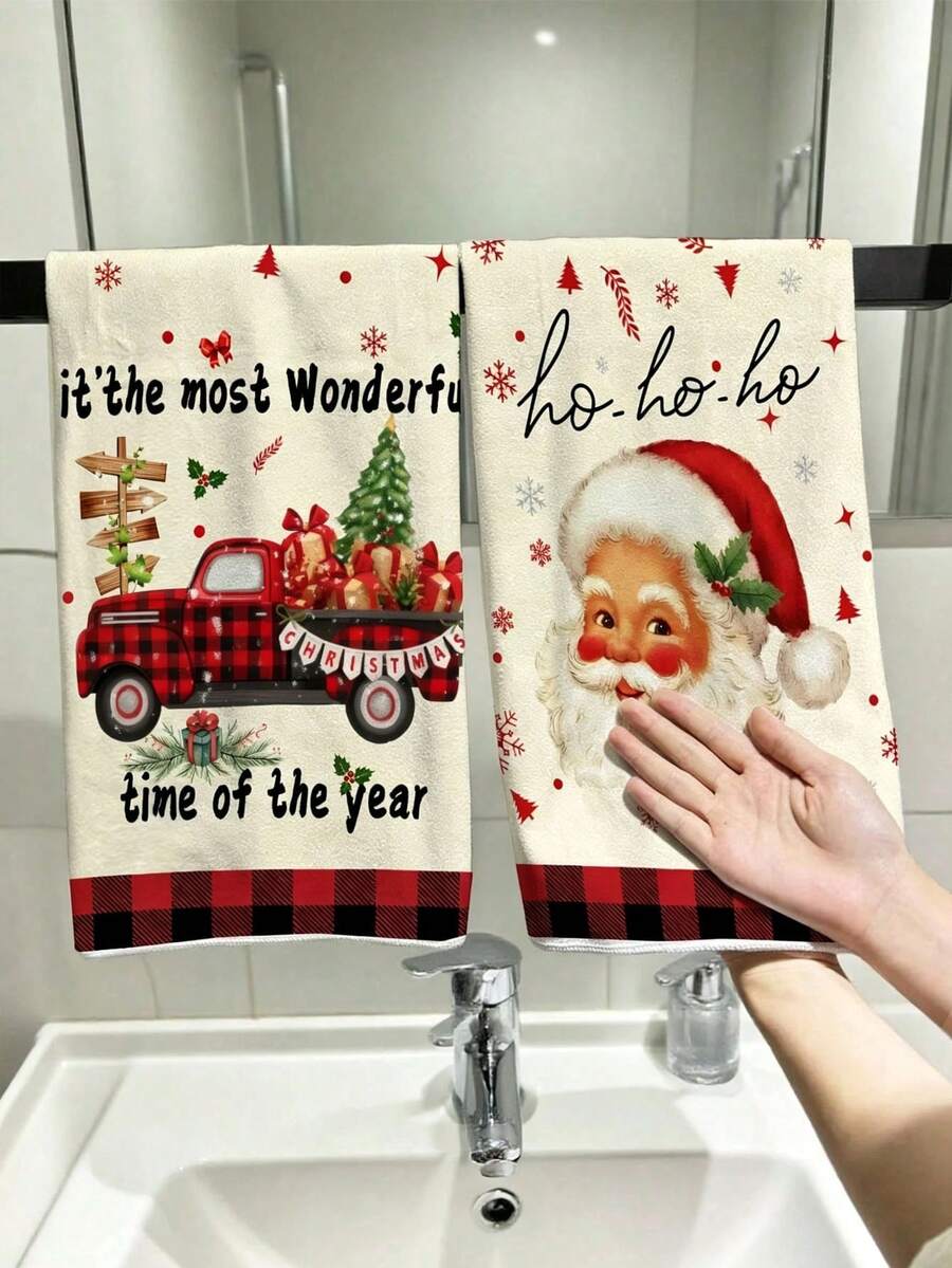 1pc Ultra-Fine Fiber Christmas Hand Towel, Santa Claus, Snowflake, Reindeer, Christmas Tree Pattern, Dish Cloth, Kitchen Cleaning Rag; Kitchen Decor, Outdoor Party Supplies, Suitable For Christmas Kitchen, Bathroom Decoration, Advent Gift, Christmas Surprise Small Gift
