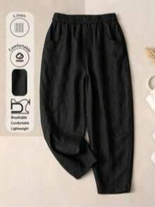 Plus Size Women's Solid Color Casual Versatile Daily Wear Long Pants - Black - View 2