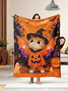 1pc Soft And Comfortable Halloween Flannel Blanket, 2D Printed Blanket For Office Nap, Sofa And Bed Decor, Outdoor Camping Leisure Blanket, Suitable As Gift For Family And Friends - Multicolor - View 1