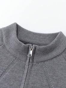 Vintage Minimalist Casual Ribbed Knit Cardigan Jacket With Zipper, Unisex Spring/Autumn Daily Versatile Commuter Style - Grey - View 4
