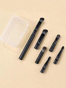 5/1 Pc Mini Travel Makeup Brush Set With Clear Box, Contour Brush, Concealer Brush, Eyeshadow Brush, Eyebrow Brush, Convenient For Travel, Soft And Multi-Functional To Meet Daily Makeup Needs - Black - View 5