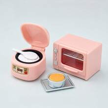 Set Model Dapur Miniatur Realistis, Aksesoris Penanak Nasi dan Oven Mini untuk Rumah Boneka, Eksterior Merah Muda Lembut dan Lucu, Cocok untuk Semua Gaya Dekorasi Rumah Boneka - Rice cooker + oven - View 3