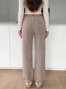 Minimalist Casual Warm Comfortable Women's Knitted Long Straight Leg Sweater Pants, Essential For Home Leisure In Autumn/Winter - Khaki - View 9