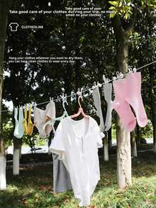 1pc Windproof Clothesline With 12 Clips, Portable Durable Retractable, Anti-Sag Design, Suitable For Indoor/Bathroom (Wall-Mounted Space-Saving) And Outdoor, Perfect For Travel, Camping And Holidays, Back To School Essential - Multicolor - View 7