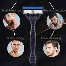 Men's 3-Layer Manual Shaver Set With Anti Slip Handle, Multiple Replacement Blades - Perfect For Trimming Beards And Beards, Men's Grooming Set | Stylish Shaver Design | Durable Shaver Set, Beard Grooming Set - Multicolor - View 8