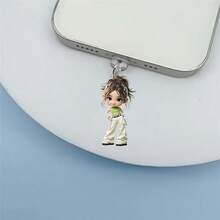 1pc 2D Acrylic Flat Hands-On-Hips Girl Phone Charging Port Dust Plug/Suitable For Type-C, Apple Charging Port Decorative Pendant - Multicolor - View 4