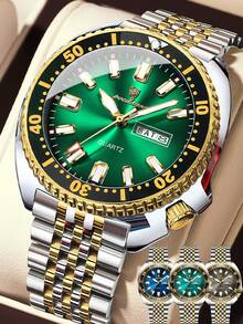 1pc Men's Business Stainless Steel Quartz Watch With Day & Date, Waterproof Luminous Function, Daily Wear Wristwatch, Gift For Men - Multicolor - View 13