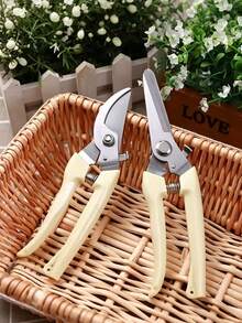 Stainless Steel Garden Pruning Shears, Straight Blade And Curved Blade Dual Style Pruning Tool, Non-Slip Plastic Handle Plant Trimming Scissors, Suitable For Flowers, Shrubs, Fruit Tree Branch Pruning, Home Gardening Manual Cutting Tool - Multicolor - View 1