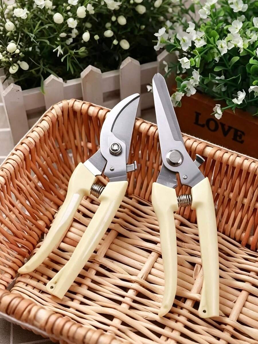 Stainless Steel Garden Pruning Shears, Straight Blade And Curved Blade Dual Style Pruning Tool, Non-Slip Plastic Handle Plant Trimming Scissors, Suitable For Flowers, Shrubs, Fruit Tree Branch Pruning, Home Gardening Manual Cutting Tool - Multicolor - View 1