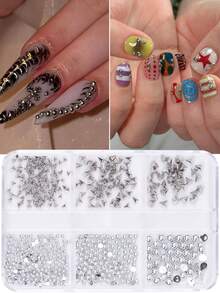 2 Boxes Metal Punk Style Nail Art Decor, Y2K Mixed Metal Cross, Pointed Nail Studs Set, Nail Supplies, Nail Art - Silver - View 3